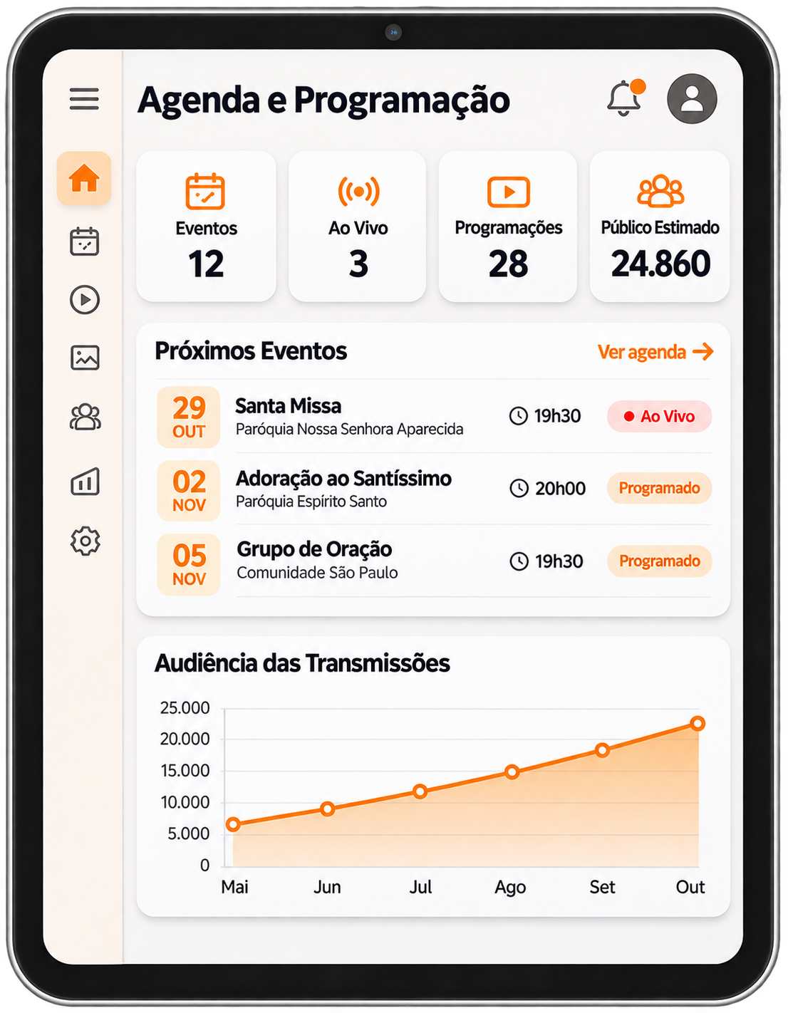 Tablet com agenda e programação